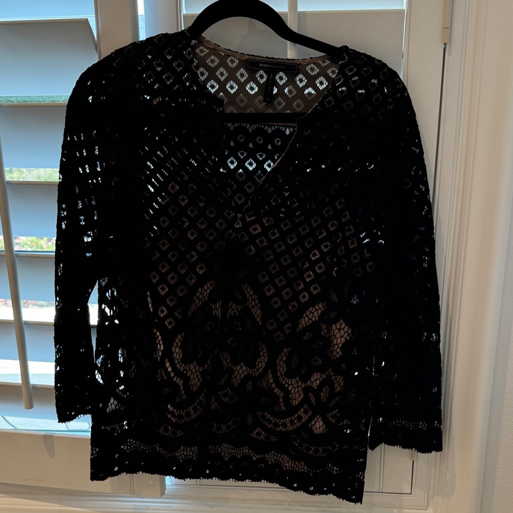 Bcbgmaxazria Black Lace Crochet Top